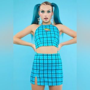 Dolls kill x Powerpuff girls Bubbles plaid skirt set